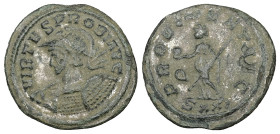 Probus, AD 276-282. AE, Antoninianus. 3.13 g. 24.39 mm. Ticinum.
Obv: VIRTVS PROBI AVG. Bust of Probus, helmeted, radiate, cuirassed, left, holding sp...