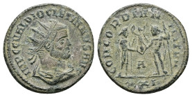 Diocleian, AD 284-305. AE, Follis. 3.63 g. 20.97 mm. Kyzikos.
Obv: IMP C C VAL DIOCLETIANVS AVG. Bust of Diocletian, radiate, draped, right.
Rev: CONC...