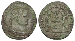 Galerius, as Caesar, AD 293-305. Radiatus, 3.08 g. 20.20 mm. Alexandria.
Obv: GAL VAL MAXIMIANVS NOB CAES. Bust of Galerius, radiate, draped, cuirasse...