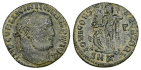 Licinius I, AD 308-324. AE, Follis. 2.80 g. 20.03 mm. Kyzikos.
Obv: IMP C VAL LICIN LICINIVS P F AVG. Head of Licinius, laureate, right.
Rev: IOVI CON...