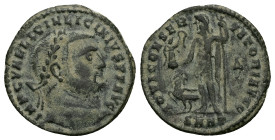 Licinius I, AD 308-324. AE, Follis. 2.91 g. 22.68 mm. Antioch.
Obv: IMP C VAL LICIN LICINIVS P F AVG. Head of Licinius, laureate, right.
Rev: IOVI CON...
