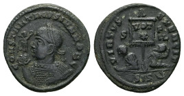 Constantine II as Caesar, AD 316-337. AE, Follis. 2.61 g. 19.75 mm. Siscia.
Obv: CONSTANTINVS IVN NOB C. Bust of Constantine II, laureate, draped, lef...