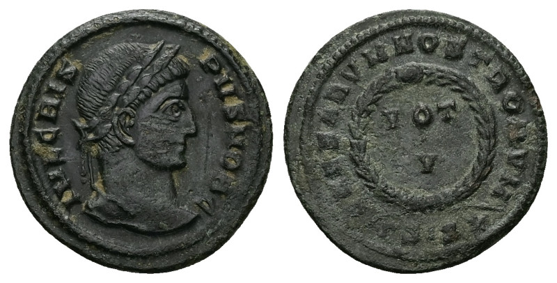 Crispus as Caesar, AD 316-326. AE, Follis. 2.86 g. 19.81 mm. Siscia.
Obv: IVL CR...