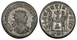 Carinus, AD 283-285. Antoninianus. 4.30 g. 16.00 mm. Kyzikos.
Obv: IMP M AVR CARINVS P F AVG. Bust of Carinus, radiate, draped, right.
Rev: CLEMENTIA ...