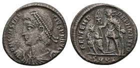Constantius II, AD 337-361. AE, 5.24 g. 21.81 mm. Kyzikos.
Obv: D N CONSTANTIVS P F AVG. Bust of Constantius II, pearl-diademed, draped, cuirassed, le...