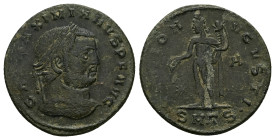 Galerius Maximianus, AD 305-311. AE, Follis. 6.07 g. 25.67 mm. Thessalonica.
Obv: GAL MAXIMIANVS P F. Head of Galerius, laureate, right.
Rev: GENIO AV...