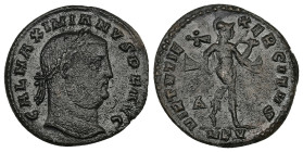 Galerius Maximianus, AD 305-311. Nummus. 6.54 g. 25.84 mm. Kyzikos.
Obv: GAL MAXIMIANVS P F AVG. Head of Galerius, laureate, right.
Rev: VIRTVTI EXERC...