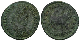 Julian II Apostata, AD 360-363. AE. 7.75 g. 23.25 mm. Nicomedia.
Obv: D N IVLIANVS NOB CAES. Bust of Julian, pearl-diademed, draped, cuirassed, right....