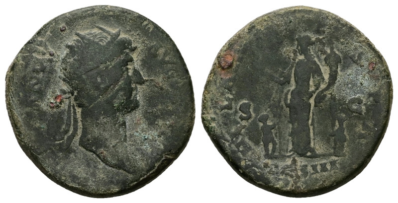 Hadrian, AD 117-138. AE. 12.68 g. 27.76 mm. Rome.
Obv: Head of Hadrian, radiate,...