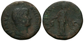 Hadrian, AD 117-138. AE, Sestertius. 22.62 g. 32.02 mm. Rome.
Obv: HADRIANVS AVG COS III [PP]. Head of Hadrian, laureate. 
Rev. S-C. Diana standing le...