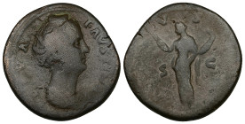Diva Faustina I, AD 140-141. AE, Sestertius. 23.91 g. 32.82 mm. Rome.
Obv: Head of Faustina, right.
Rev: Ceres? standing left, holding cornucopia.
Ver...