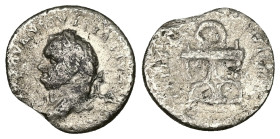 Titus, AD 79-81. AR, Denarius. 2.27 g. 17.87 mm. Rome.
Obv: Head of Titus, laureate, left.
Rev: Curule chair; wreath, above.
Ref: RIC 109.
Fine.