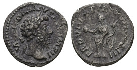 Marcus Aurelius AD 161-180. AR, Denarius. 2.61 g. 19.01 mm. Rome.
Obv: Heaf of Marcus Aurelius, laureate, right.
Rev: Providentia standing left, holdi...