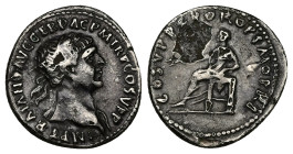Trajan, 98-117 AD. AR, Fourrèe Denarius. 2.71 g. 19.21 mm. Rome.
Obv: Bust of Trajan, laureate, draped on left shoulder.
Rev: Pax? seated left.
Very F...