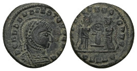 LATE DANUBIAN: Contemporary imitation of Constantine I ‘The Great’, AD 307-337. AE. 2.77 g. 17.54 mm. Siscia 
Obv: Pseudo-legend; helmeted and cuirass...