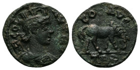 Troas,Alexandria. Pseudo-autonomous, Time of Gallienus (AD 260-268). AE, As. 4.48 g. 20.01 mm.
Obv: CO ALEX TRO. Draped bust of Tyche, right; behind h...