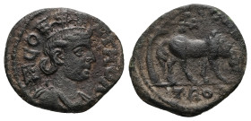 Troas, Alexandria. Pseudo-autonomous, c. AD 3rd century. AE. 4.23 g. 21.75 mm.
Obv: COL TROAD. Draped bust of Tyche, right; behind her, vexillum.
Rev:...