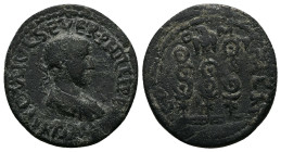 Pisidia, Comama. Philip II as Caesar, AD 244-247. AE. 10.54 g. 27.15 mm.
Obv: IMP C M IVL SEVER PHILLIPPVAS AVG. Laureate, draped and cuirassed bust o...