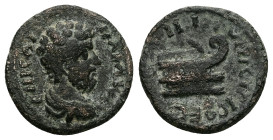 Thrace, Coela. Marcus Aurelius, c. AD 161–180. AE. 4.09 g. 18.78 mm.
Obv: EMP(sic) CAI(sic) MAR AV A; Bare-headed bust of Marcus Aurelius wearing cuir...