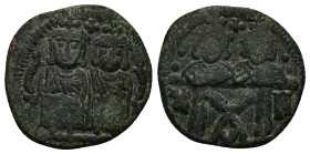 Leo IV The Khazar with Constantine VI, Leo III and Constantine V, AD 775-780. AE, Follis. 4.28 g. 18.34 mm. Constantinople.
Obv: Leo IV unbearded on l...