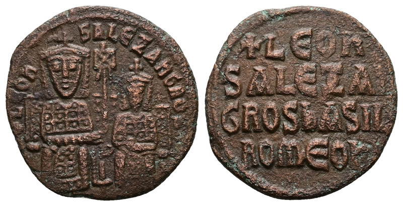 Leo VI the Wise and Alexander, AD 886-912. AE, Follis. 6.92 g. 24.78 mm. Constan...