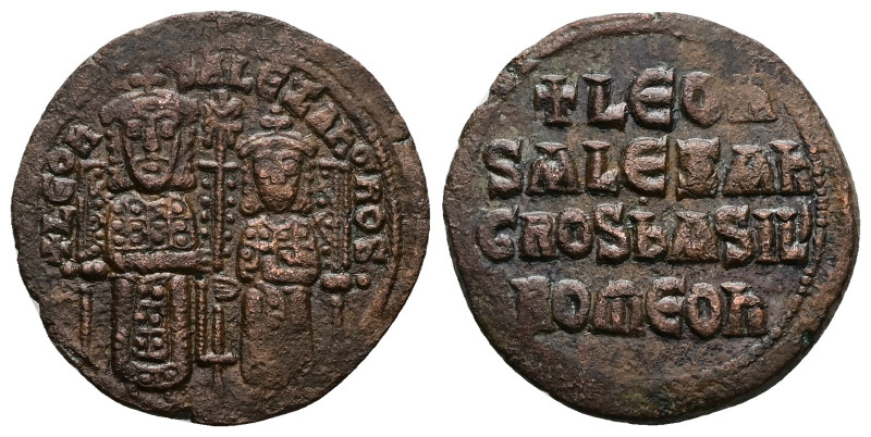 Leo VI the Wise and Alexander, AD 886-912. AE, Follis. 8.28 g. 27.33 mm. Constan...