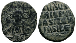 Anonymous Follis, Class A2. Basil II and Constantine VIII, AD 976-1025. AE, Follis. 9.83 g. 29.58 mm. Constantinopolis.
Obv: [+ЄMMA- NOЧHΛ]. Nimbate b...