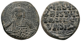 Anonymous Follis, Class A2. Basil II and Constantine VIII, AD 976-1025. AE, Follis. 11.29 g. 27.27 mm. Constantinopolis.
Obv: [+ЄMMA]- N[OЧH]Λ. Nimbat...