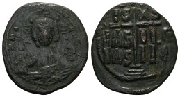 Anonymous Follis, Class B. Romanus III, AD 1028-1034. AE, Follis. 10.29 g. 31.25 mm. Constantinople.
Obv: [+ E]MMA-N[OVHΛ] / IC-[XC]. Bust of Christ f...
