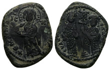 Constantine X Ducas, Eudocia, 1059-1067 AD. AE, Follis. 8.51 g. 29.87 mm. Constantinople.
Obv: + EMMA [NOVHA]. Christ standing facing on footstool.
Re...