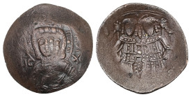 Alexius III Angelus Comnenus, AD 1195-1203. AE, Trachy. 2.00 g. 23.58 mm. Constantinople.
Obv: [KЄRO-HΘЄI] / IC-X[C]. Nimbate bust of Christ facing. 
...