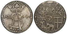 Kingdom of Poland. Sigismund II Augustus, AD 1548-1572. AR, 30 Groszy. 26.40 g. 39.97 mm. İmitating.
Obv: Monogram SA / 15-64 / XXX.
Rev: Crowned arms...