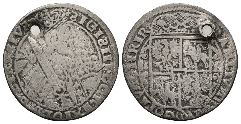 Sigismund III Vasa, AD 1587-1632. AR. 5.47 g. 29.17 mm.
Obv: Crowned,armored mid...