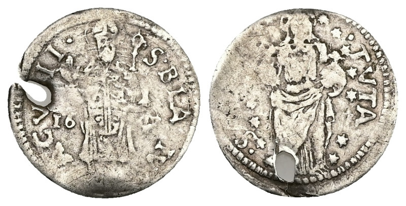 Repuclic of Ragusa, AD 1626-1761. AR, 1 Grosso. 0.52 g. 17.80 mm.
Obv: S BLA[S]I...