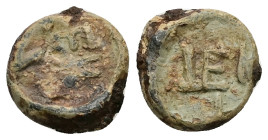 PB Greco-Roman lead tessera (c. AD 1st–3rd centuries)
Monogram consisting E, K, [.] on the obverse, and I, E [..] on the reverse.
Weight: 3.67 g.
Diam...