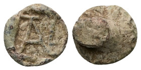 PB Greco-Roman lead tessera (c. AD 1st–3rd centuries)
Monogram consisting A, I, N on the obverse.
Weight: 3.51 g.
Diameter: 12.86 mm.