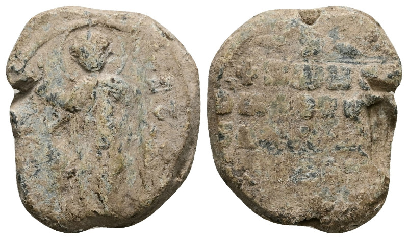 PB Byzantine lead seal of Constantine (c. AD 11th–12th centuries)
Obv: St. Georg...