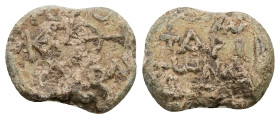 PB Byzantine lead seal (AD 9th century)
Obv: Cruciform invocative monogram (type V): Θεοτόκε βοήθει. In the quarters: τῷ σ[ῷ] δούλῳ.
Rev: Inscription ...