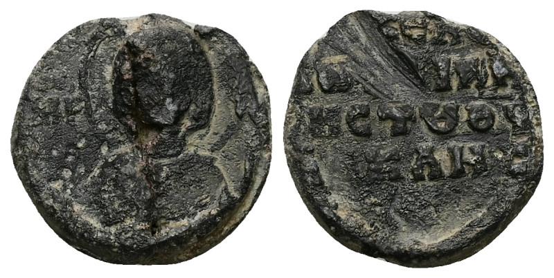 PB Byzantine lead seal of (AD 11th century)
Obv: Bust of the Mother of God orans...
