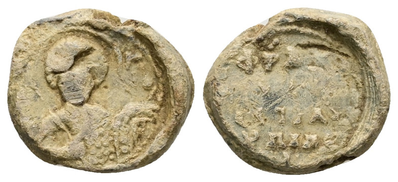 PB Byzantine lead seal (c. AD 11th century)
Obv: Bust of the archangel Michael h...