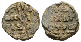 PB Byzantine lead seal of Symeon magistros (c. AD 11th century)
Obv: Inscription of at least three lines. Decoration below. Border of dots.
Rev: Inscr...