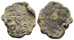 PB Byzantine lead seal (c. AD 11th century)
Obv: Inscription of five lines: Κ(ύρι)ε β(οή)θ(ει) το σο [δού]λο […]ρο[…]. Decoration above. Indeterminate...