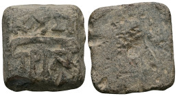 PB Mysia, Cyzicus. Tristateron weight (1st century BC–2nd century AD) 
Square in form, rounded corners. On the face, torch, r.; above, ethnic: KYZI; b...