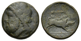 Italy, Apulia, Arpi. Circa 325-275 BC. Æ (20,5 mm, 8,5 g) Laureate head of Zeus to left, thunderbolt behind. R/ Boar running to right; spear-head abov...