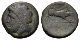 Italy, Apulia, Arpi. Circa 325-275 BC. Æ (21,5 mm, 8,5 g) Laureate head of Zeus to left, thunderbolt behind. R/ Boar running to right; spear-head abov...