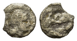 Italy, Calabria, Tarentum. Circa 380-280 BC. AR diobol (10 mm, 0,6 g). Head of Athena right, wearing crested Attic helmet decorated with figure of Scy...