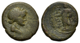 Sicily, Menaion, c. 200-150 BC. Æ Pentonkion (16,8 mm, 4,3 g). Laureate bust of Apollo r.; Π (mark of value) behind. R/ Asklepios standing l., holding...