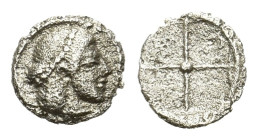 Sicily, Syracuse. Hieron I. 478-466 BC. AR Obol (9 mm, 0,4g). Head of Arethousa right, wearing olive wreath. R/ Wheel of four spokes. HGC 2, 1372; SNG...
