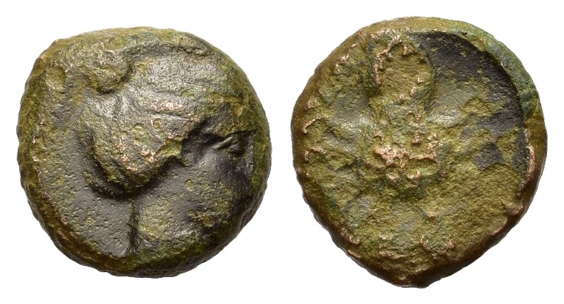 Sicily, Syracuse. Second Democracy. Circa 425 BC. Æ onkia (10 mm, 1,09 g) Head o...