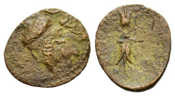 Sicily, Syracuse. Agathokles. 317-289 BC. Æ Trias or Hexas (12,9 mm, 1,1 g). Head of Athena left, wearing crested Corinthian helmet. R/ Winged thunder...